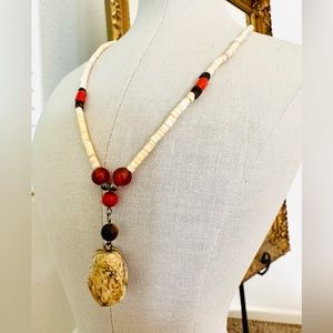 Vintage Heishi Coral Stone Necklace